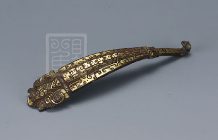 铜错金饕餮纹龙首带钩 战国-汉代