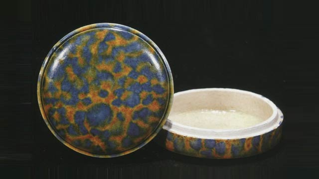 唐時代　青磁 相州窯 點彩 飛斑　香盒 粉盒 茶入　茶道具　唐物(F-84) 唐時代 青磁 相州窯 點彩 飛斑 香盒 粉盒 茶入 茶道具 唐物(