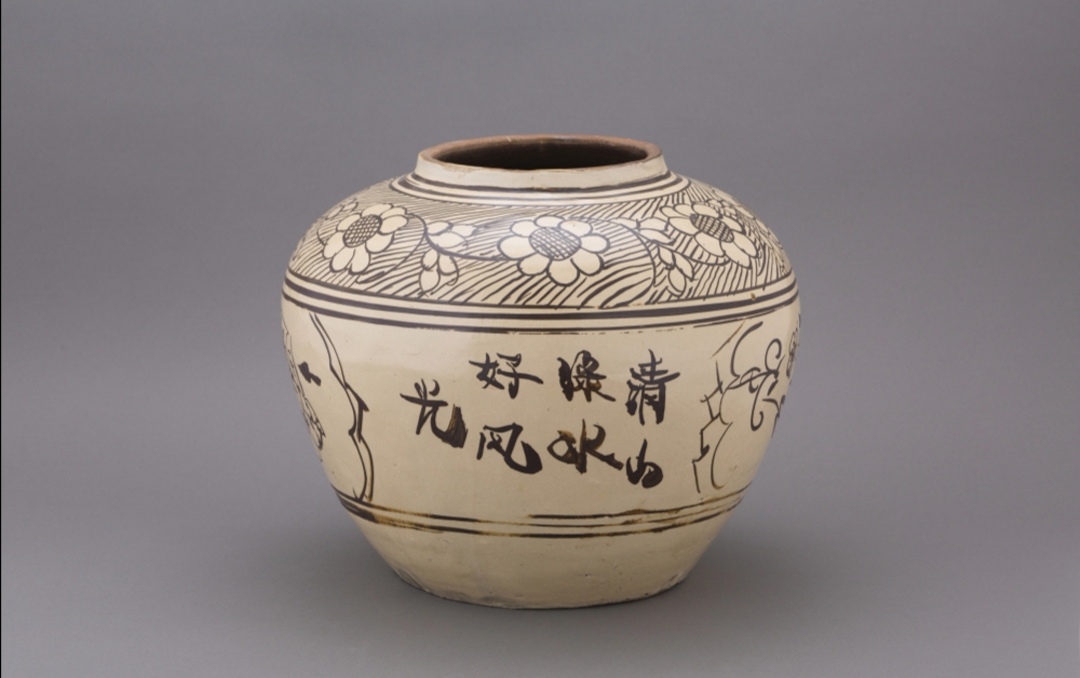 大特価販売 中国陶磁器 磁州窯 浮き彫り絵大壺 - 美術品